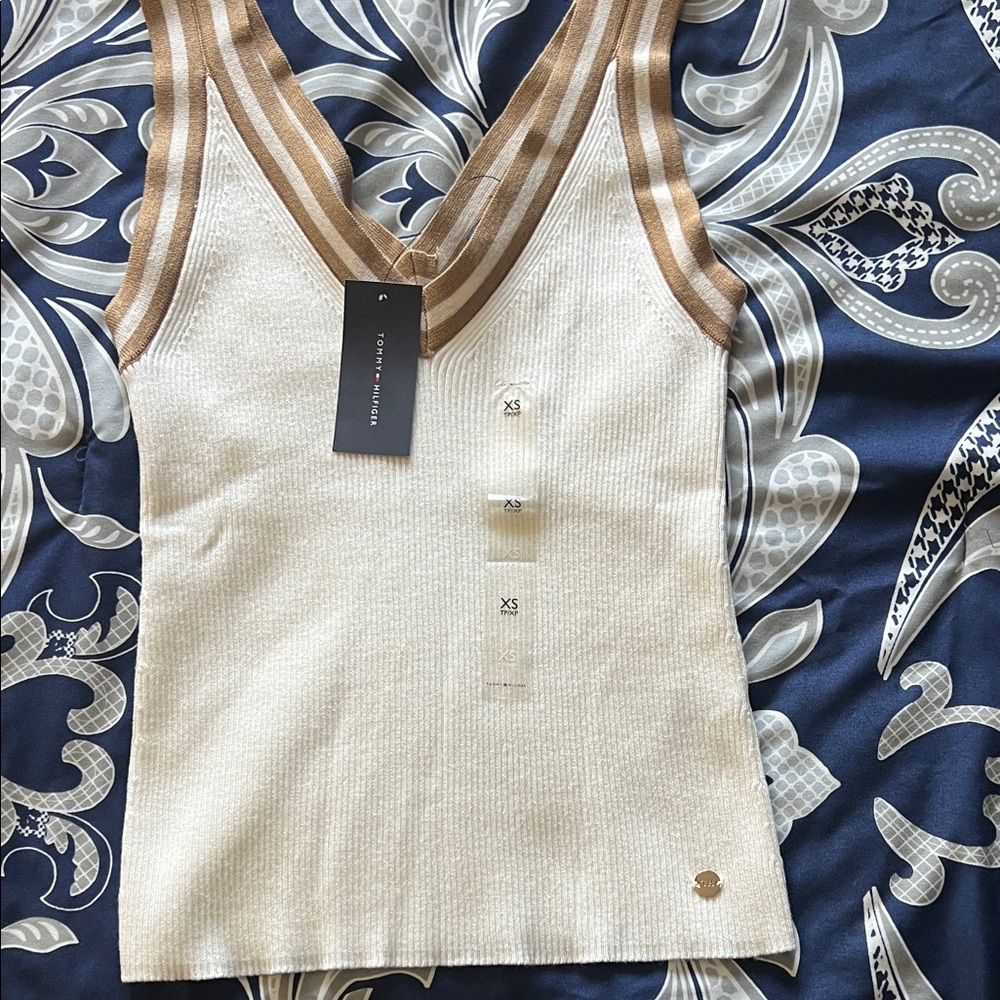 Tommy Hilfiger Beige and Tan Striped Tank Top